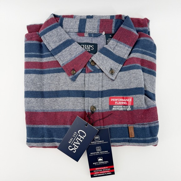 Chaps Other - Chaps Mens XL‎ Performance Flannel Long Sleeve Button Shirt Dark Denim Gift NWT